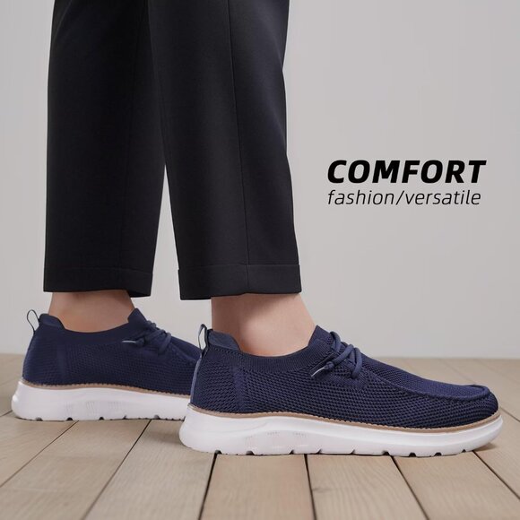 Men\'s Dark Blue Loafers Shoes Casual Mesh Walking Boat Shoes Dress Sneakers